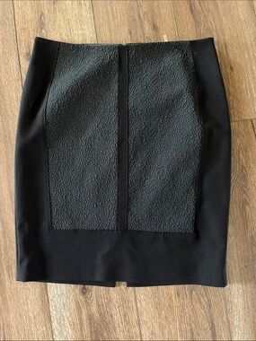 Tahari Black Pencil Skirt with Dark Gray Textured Front Panel